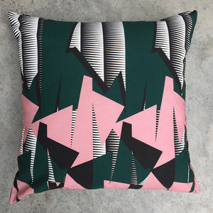 1981 Print - Cushion | forest green / powder pink